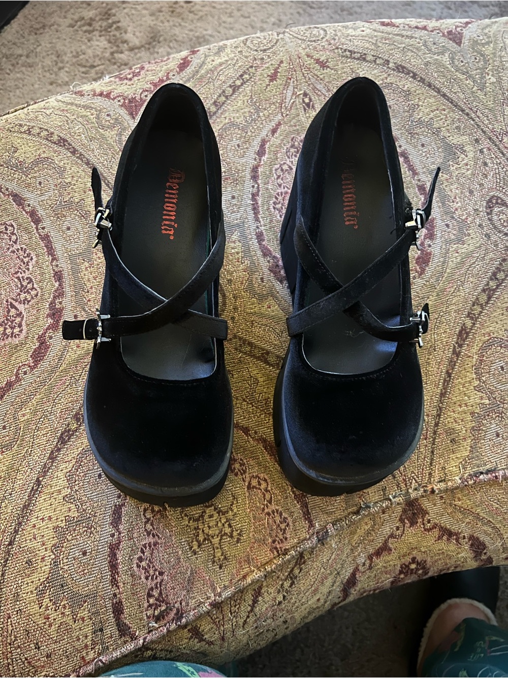 Demonia Black Velvet Mary Jane Platform Heels size 8